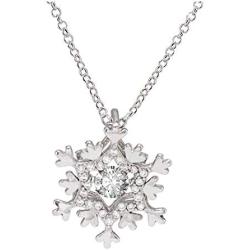 Dtja Austrian Crystal Snowflake Pendant Choker Necklace for Women Girls S925 Sterling Silver Dancing Diamond Stone Winter Flower Adjustable Link Chain 17 Inch Wedding Jewelry Birthday