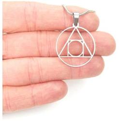Philosophers Stone Necklace, 20'' Snake Chain, No-Tarnish Pure 304 Stainless Steel, Alchemy Elixir of Life Symbol Charm Pendant Jewelry