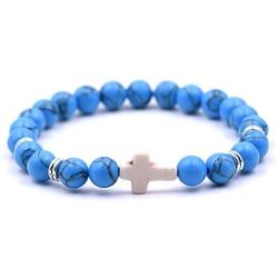 Zhepin Fashion Alloy Cross 8MM Beads Bracelet Bangle for Boy Girl prayer Bracelets,7.5 Inches