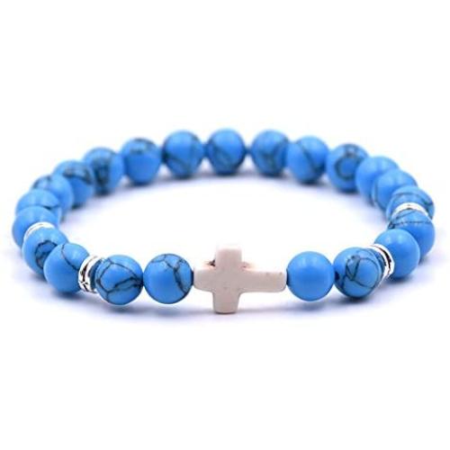 Zhepin Fashion Alloy Cross 8MM Beads Bracelet Bangle for Boy Girl prayer Bracelets,7.5 Inches