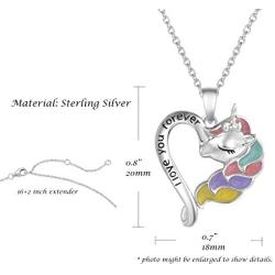 FANCIME Sterling Silver Unicorn Necklace Your are Magical Rainbow Colorful Pendant Heart Moon Best Friend Fine Jewelry for Women 16+2 inches Extender