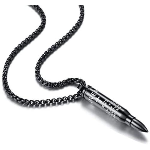 Reve Bible Verse Proverbs 4:23 Stainless Steel Cross Bullet Pendant Necklace for Men, 20-24 Inches Chain