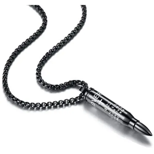Reve Bible Verse Proverbs 4:23 Stainless Steel Cross Bullet Pendant Necklace for Men, 20-24 Inches Chain Reve Bible Verse Proverbs 4:23 Stainless Steel Cross Bullet Pendant Necklace for Men, 20-24 Inches Chain