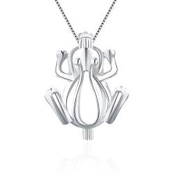 LGSY Sterling Silver Frog Pearl Cage Pendants for Women, Design Pearl Cage Pendants for Pearl Jewelry Making, Essential Oil Diffuser Lockets for Pearl Jewelry