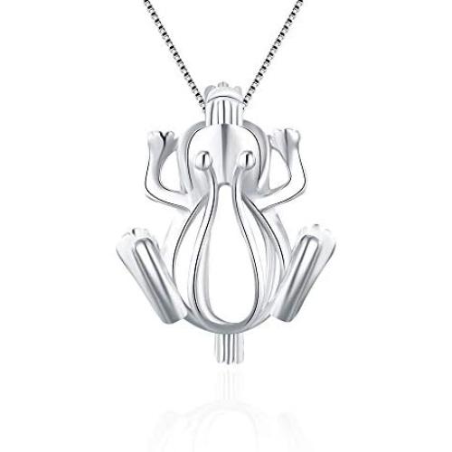 LGSY Sterling Silver Frog Pearl Cage Pendants for Women, Design Pearl Cage Pendants for Pearl Jewelry Making, Essential Oil Diffuser Lockets for Pearl Jewelry
