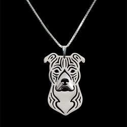 American Staffordshire Pit Bull Dog Sterling Silver Necklace Dangle Earrings Set by Ginger Lyne Puppy Dog Pet Pendant Box Chain Doggie Animal Paw Print Heart Jewelry for Pit Mom Women Girls Teens