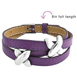 Bling Jewelry Boho Genuine Black Purple Leather Love Slide Charm X Kiss Triple Wrap Bracelet Adjustable Belt Buckle for Teen for Women Silver Tone Stainless Steel