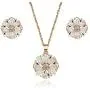Gold Plated Cubic Zirconia Reflection Flower Pendant Necklace and Stud Earrings Jewelry Set