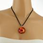 Suvani Jewelry Hand Blown Venetian Murano Glass Poppy Flowers Red Yellow Black Round Pendant Necklace, 18-20 inches