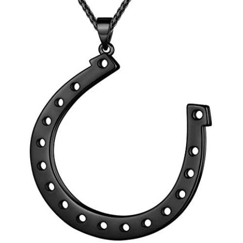 beautlace Horseshoe Necklace 18K Gold/Silver/Black Gun Plated Equestrian Horseshoe Pendant Horseback Riding Jewelry Gift for Men and Women KP0162
