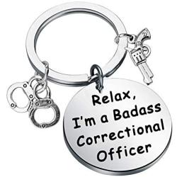 HOLLP Funny Badass Correctional Officer Gift Relax,I’m a Badass Correctional Officer Keychain Correctional Officer Jewelry Gift for Police Officer