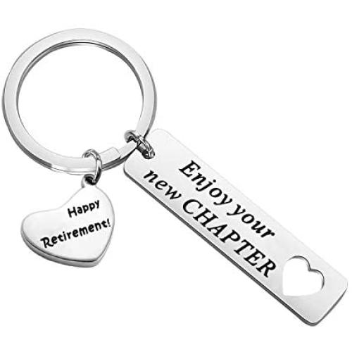 BAUNA Retirement Keychain Enjoy Your New Chapter Retirement Key Ring for Coworker Leaving Retired Gifts
