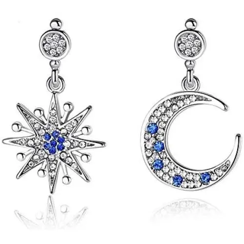 KaFu Gold Moon Star Asymmetrical Drop Earrings Sliver Sun Crystal Dangle Earrings with Rhinestone For Women Girls KaFu Gold Moon Star Asymmetrical Drop Earrings Sliver Sun Crystal Dangle Earrings with Rhinestone For Women Girls