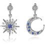 KaFu Gold Moon Star Asymmetrical Drop Earrings Sliver Sun Crystal Dangle Earrings with Rhinestone For Women Girls