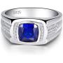 BONLAVIE Mens Engagement Ring 925 Sterling Silver Princess Cut Created Blue Sapphire Pave CZ Wedding Band Size 6-13
