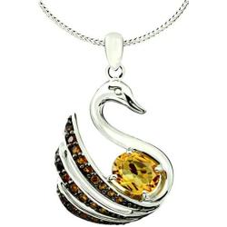 RB Gems Sterling Silver 925 Pendant Necklace Genuine Gems Oval 10x8 mm, Swan Design, Rhodium-Plated Finish, 18”