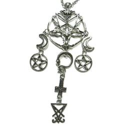 Dark Arts Pendant Necklace Black Magic Symbols Baphomet Lucifer Serpent Pentagram Devil Sigil Talisman Amulet Wiccan Witch
