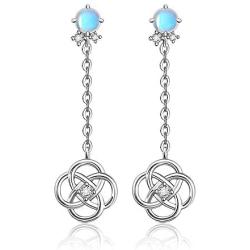 Moonstone Celtic Knot Earrings for Women Dangle Round Drop Wire Fashion Sterling Silver Jewelry