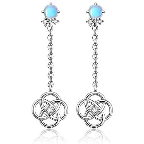 Moonstone Celtic Knot Earrings for Women Dangle Round Drop Wire Fashion Sterling Silver Jewelry