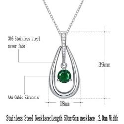 Dancing Birthstone Teardrop Pendant Necklace | Stainless Steel Crystal Birthday Jewelry 19'' for Women Girls