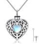 CHENGHONG Personalized Urn Necklaces for Ashes 925 Sterling Silver Moonstone Heart Necklace Pendant Memorial Cremation Jewelry Blue Heart Urn Keepsake Pendants for Women