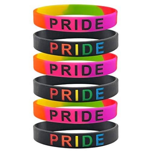 Rinspyre 6 Pack Gay Pride Bracelets Rainbow LGBT Silicone Bracelet Sport Rubber Wristbands Team Party Jewelry