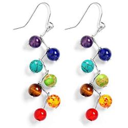 WUSUANED 7 Chakra Healing Energy Balancing Long Dangle Hook Earrings Yoga Jewelry Meditation Gift for Women Girls