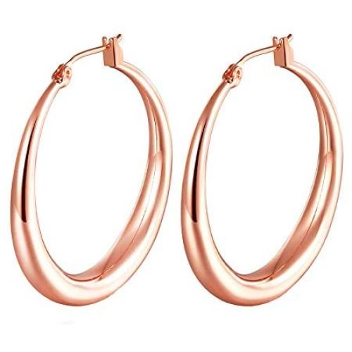 Hoop Earrings, 18K Gold Plated Rounded Hoops Earrings for Women Jewelry 1.4''