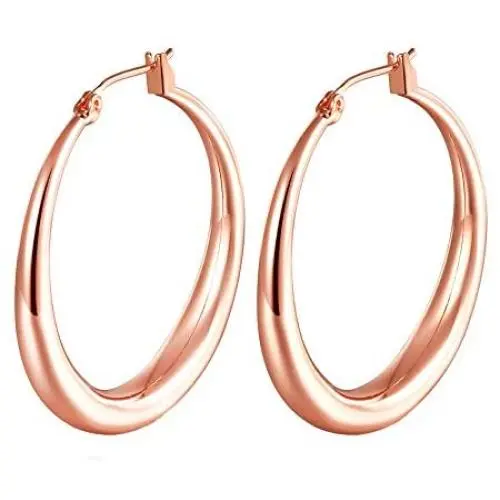Hoop Earrings, 18K Gold Plated Rounded Hoops Earrings for Women Jewelry 1.4''