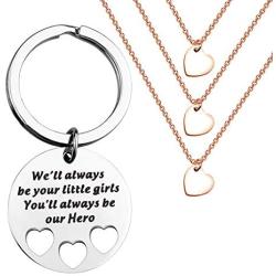 BLEOUK Dad Gifts from Daughter for Birthday Christmas I’ll Always Be Your Little Girl Youll Always Be My Hero Keychain Set Heart Cut Out Necklace for Daughter