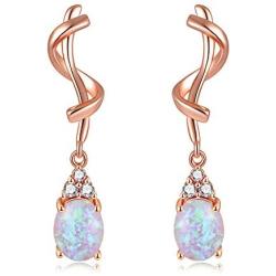 CiNily Opal Dangle Drop Earrings White Gold or Rose Gold Plated Opal Jewelry for Women Girls Wedding Earrings