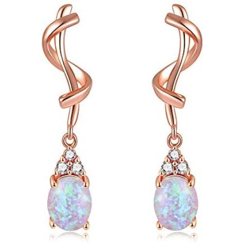 CiNily Opal Dangle Drop Earrings White Gold or Rose Gold Plated Opal Jewelry for Women Girls Wedding Earrings