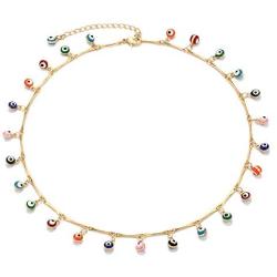 Gold Dainty Evil Eye Choker Necklace,14K Gold Plated Cute Tiny Dangle Disc Evil Eye Minimalist Choker Necklace for Women