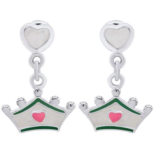 AFFY Jewelry Multi Enamel Crown Drop Earrings In 925 Sterling Silver
