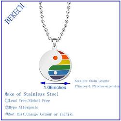 BEKECH Gay Pride Rainbow Yin Yang Charm Necklace Gay & Lesbian LGBT Pride Gifts Rainbow Necklace Wedding Engagement Anniversary Jewelry Gift for LGBT