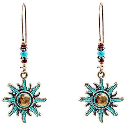 coadipress Vintage Bohemian Earrings for Women Girls Retro Ethnic National Style Water Drop Sunflower Shaped Alloy Long Boho Earrings