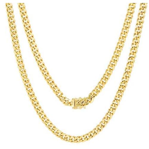Nuragold 14k Yellow Gold 5.5mm Miami Cuban Link Chain Pendant Necklace, Mens Jewelry Box Clasp 18'' 20'' 22'' 24'' 26'' 28'' 30''