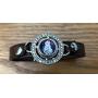 Mini Snap Jewelry Brown Rhinestone Halo Magnetic Leather Bracelet Holds 12mm Snaps