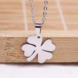 Stainless Steel Four-Leaf Clover Pendant Necklace Plant Leaf Lucky Necklace for Women Girls