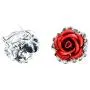 Red Rose Flower Stud Earrings Silver Plated Simulated Coral Rose Crystal Earrings Lovely Simple Floral Charm Stud Earring Fashion Jewelry for Women