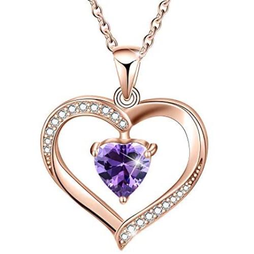 ✦Gifts for Mothers Day✦ Forever Love Heart Necklace Jewelry 18K White Gold/ Rose Gold Plated 925 Sterling Silver Birthstone Pendant Necklace with 5A Cubic Zirconia Birthday Gifts for Women and Girls