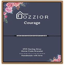 DOZZIOR Morse Code Bracelets for Women Sterling Silver Beads on Silk Cord Inspirational Jewelry Gifts for Her Mom Sisters Daughter Best Friends