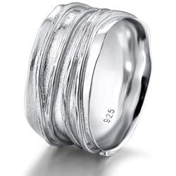 SOMEN TUNGSTEN 10mm Wide Band Ring 925 Sterling Silver Ripple Thumb Ring for Men Women Size 5-12