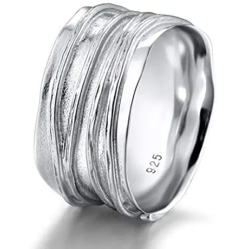 SOMEN TUNGSTEN 10mm Wide Band Ring 925 Sterling Silver Ripple Thumb Ring for Men Women Size 5-12 SOMEN TUNGSTEN 10mm Wide Band Ring 925 Sterling Silver Ripple Thumb Ring for Men Women Size 5-12
