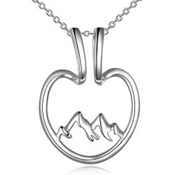 YAFEINI Ring Holder Necklace for Women Girls Open Heart Sterling Silver Snowy Mountain Pendant Keeper Necklace Wedding Engagement Anniversary Keepsake Jewelry Gifts Nurse