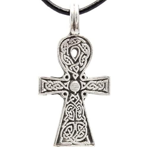 Trilogy Jewelry Pewter Ankh Egyptian Cross Pendant Black Necklace Cord with Clasp