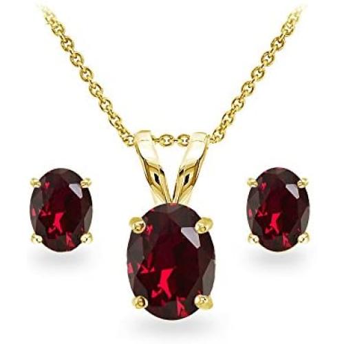 Sterling Silver Genuine, Created or Simulated Gemstone Oval Solitaire Necklace & Stud Earrings Set