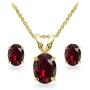 Sterling Silver Genuine, Created or Simulated Gemstone Oval Solitaire Necklace & Stud Earrings Set