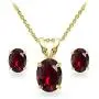 Sterling Silver Genuine, Created or Simulated Gemstone Oval Solitaire Necklace & Stud Earrings Set