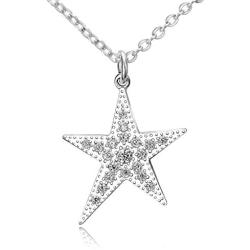 ELEGANZIA Sterling Silver Star Necklaces for Women Teen Girls, Cubic Zirconia Minimalist Friendship Necklace gifts for her
